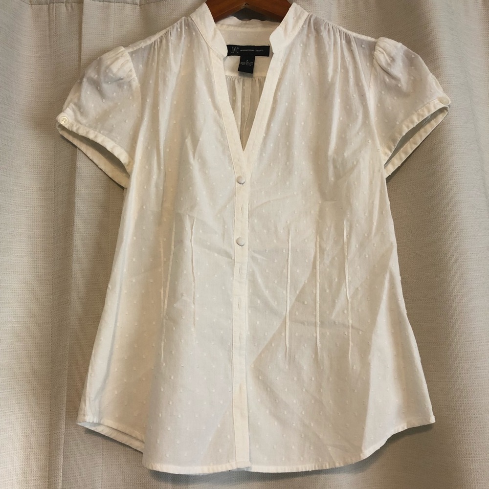 INC International Concepts Swiss Dot White Blouse